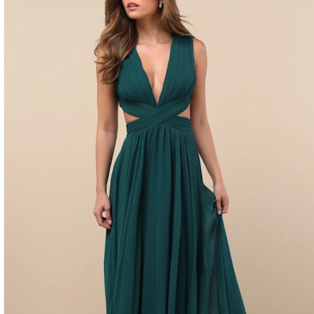 Lulus Vivid Imagination Emerald Green Cutout Maxi Dress | NWOT | L